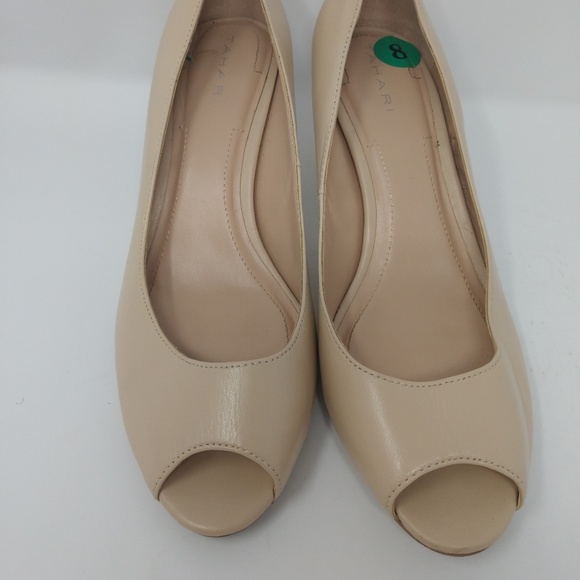TAHARI Womens Nude Beige Leather Peep Toe Heel 8 - Picture 2 of 8